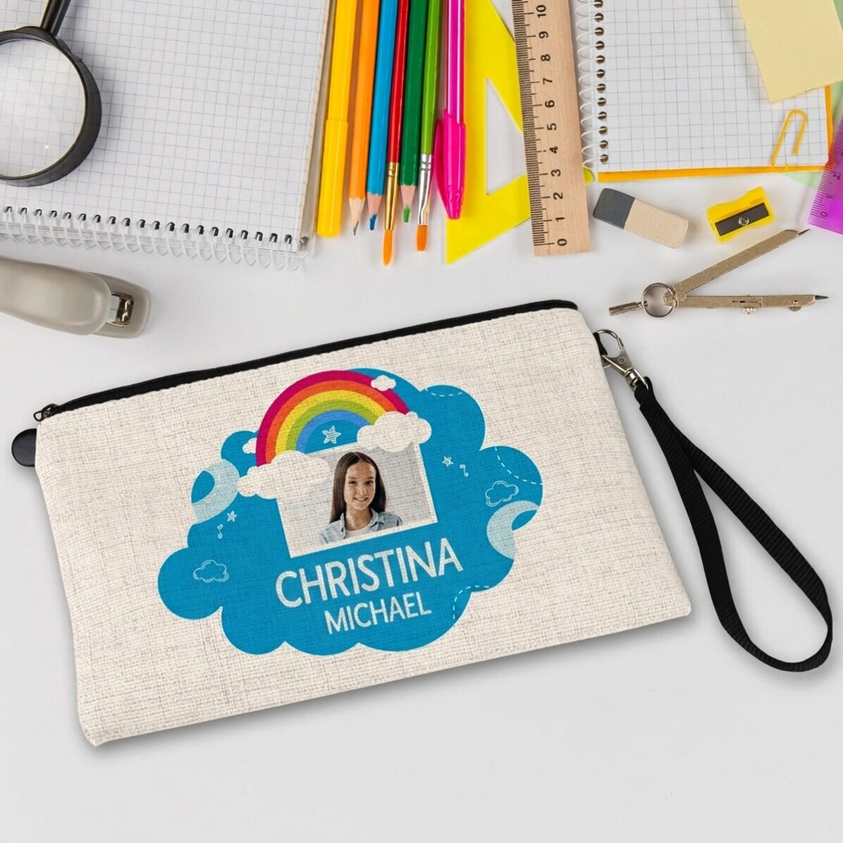 Kit scolastico personalizzato con foto e testo - Modello arcobaleno