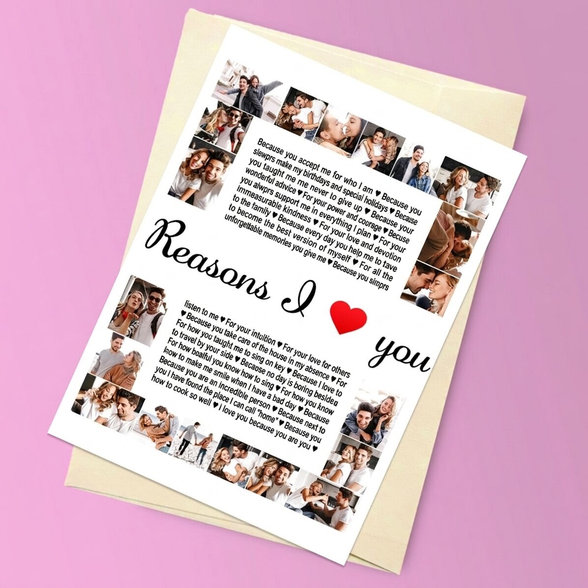 Biglietto di auguri magnetico personalizzato con 20 foto e testo - Reasons I love You