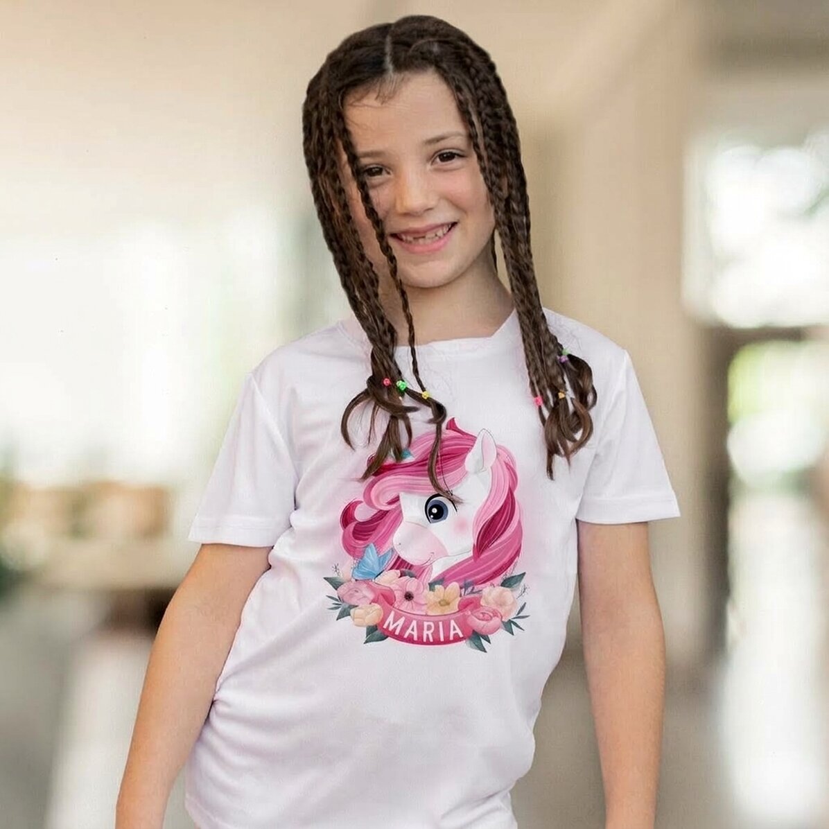 Maglietta sportiva per bambini personalizzata con nome - Unicorno