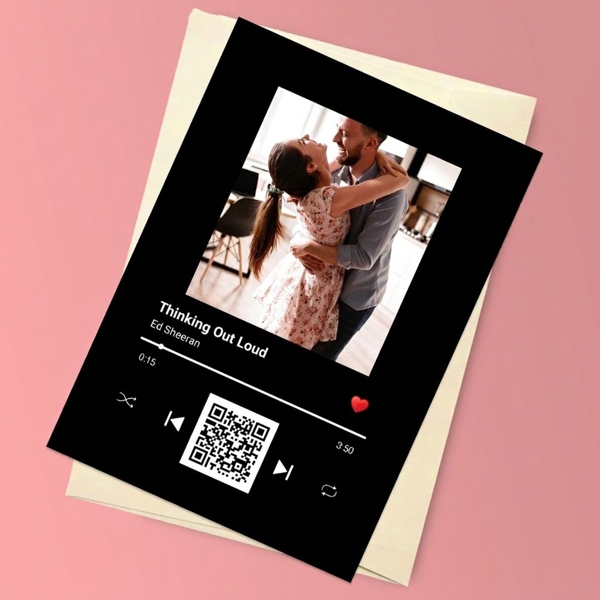 Biglietto di auguri magnetico personalizzato con foto, testo e codice QR - La nostra canzone