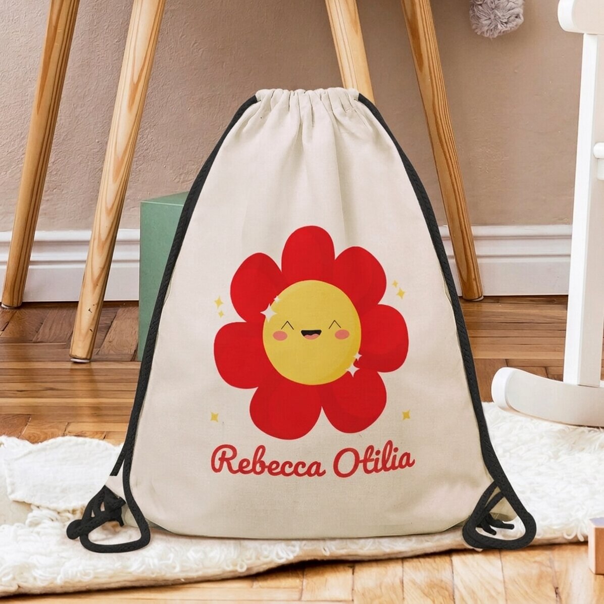Zaino personalizzato con nome - Modello con fiore colorato