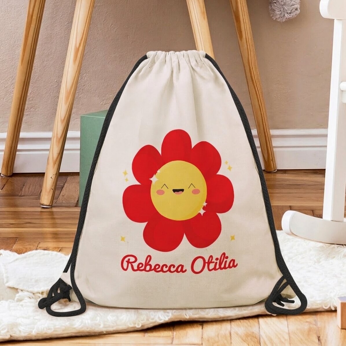 Zaino personalizzato con nome - Modello con fiore colorato