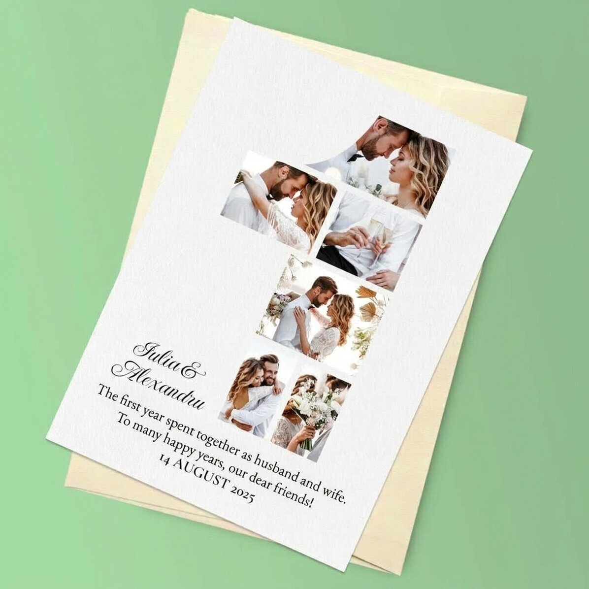 Biglietto di auguri magnetico personalizzato con 6 foto e testo per il primo compleanno