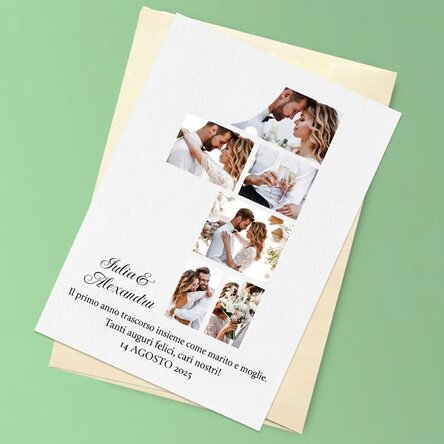 Biglietto di auguri magnetico personalizzato con 6 foto e testo per il primo compleanno