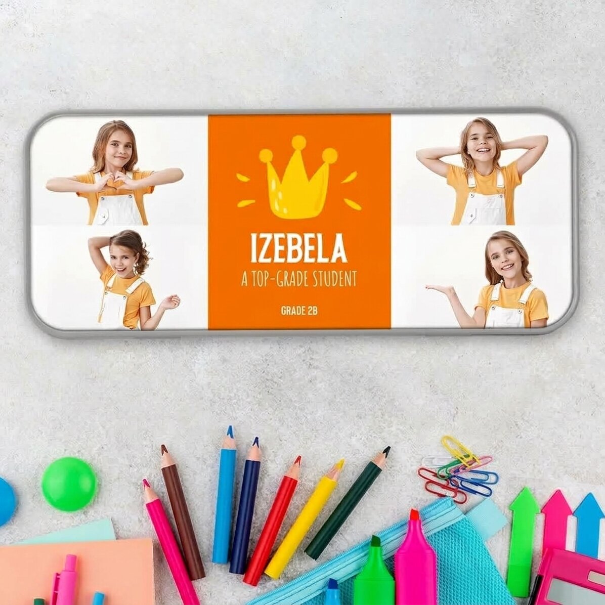 Astuccio personalizzato con 4 foto e testo - Il miglior studente