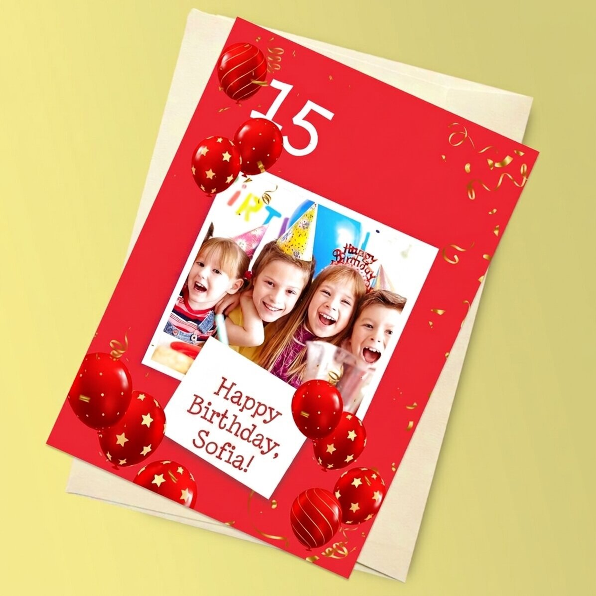 Biglietto di auguri magnetico personalizzato con foto e testo per il compleanno