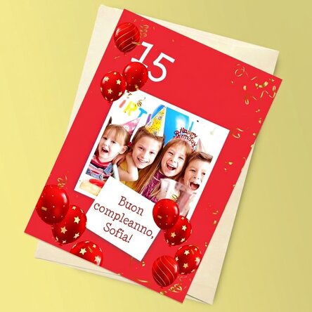 Biglietto di auguri magnetico personalizzato con foto e testo per il compleanno