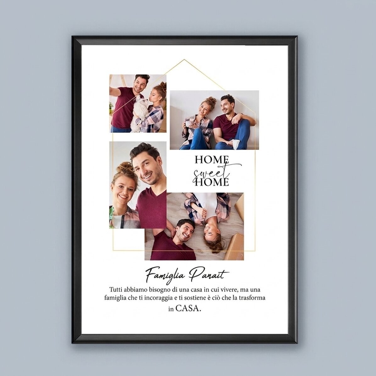 Quadro personalizzato con 4 foto e un messaggio per la famiglia - Casa, dolce casa