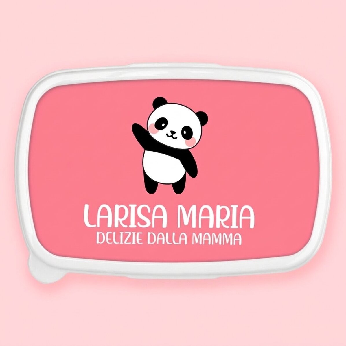 Contenitore per il pranzo, contenitore personalizzato con scritta e sfondo colorato - Panda