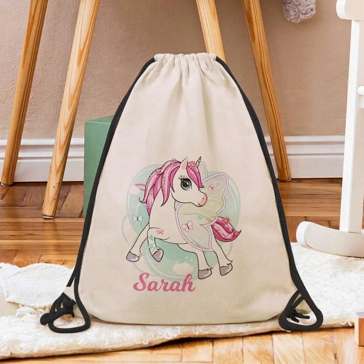 Zaino personalizzato con nome - Unicorno e farfalle