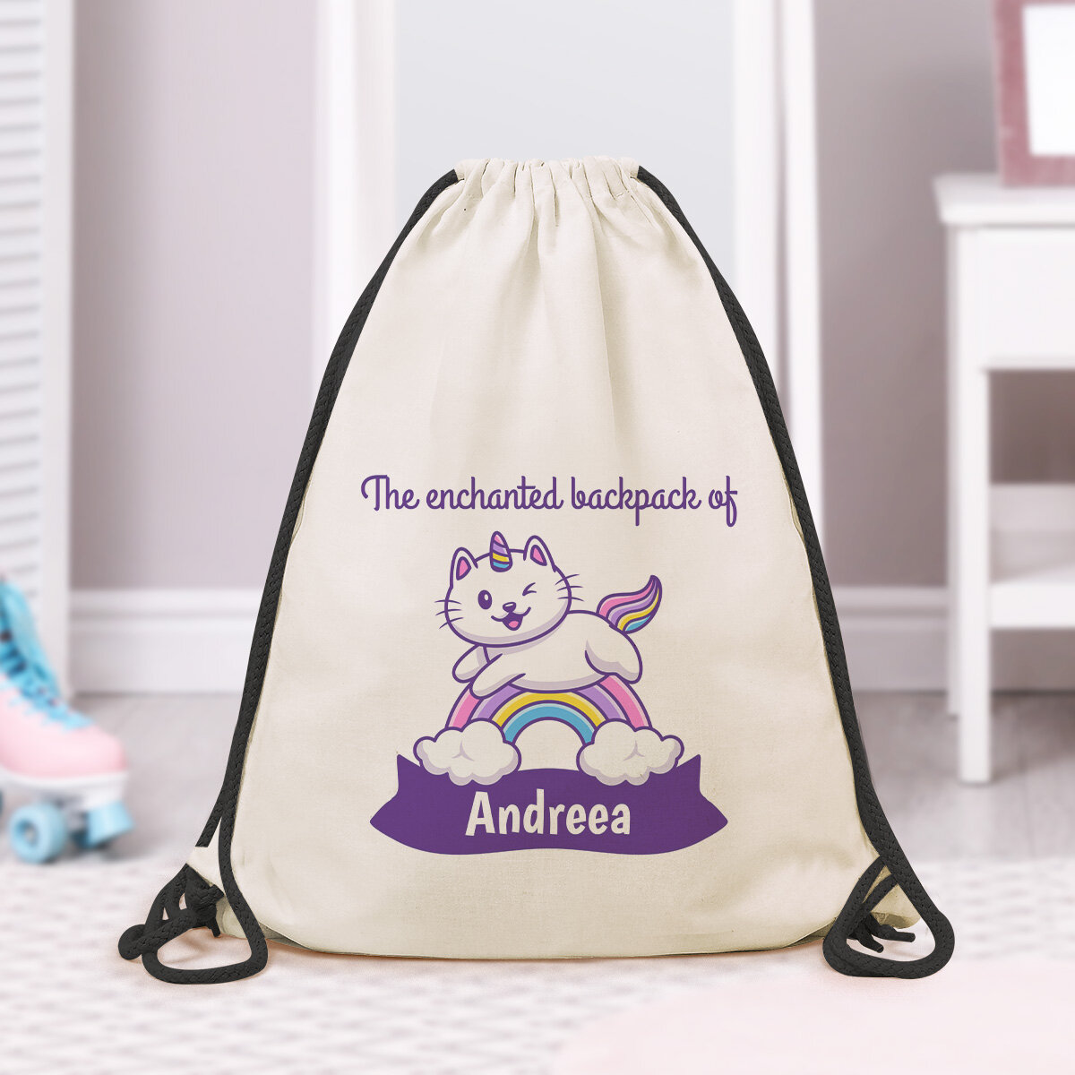 Zaino personalizzato con nome - Gatto unicorno