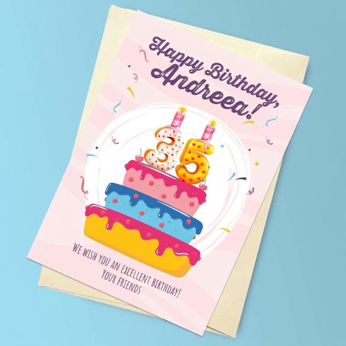 Biglietto di auguri magnetico personalizzato con testo e numero - Torta di compleanno