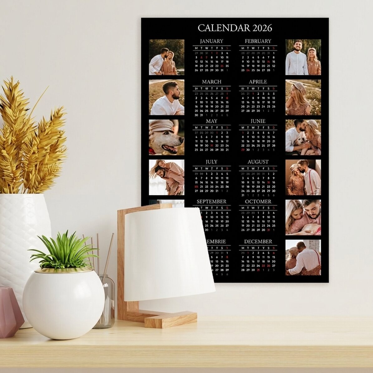 Poster calendario personalizzato con 12 foto e testo