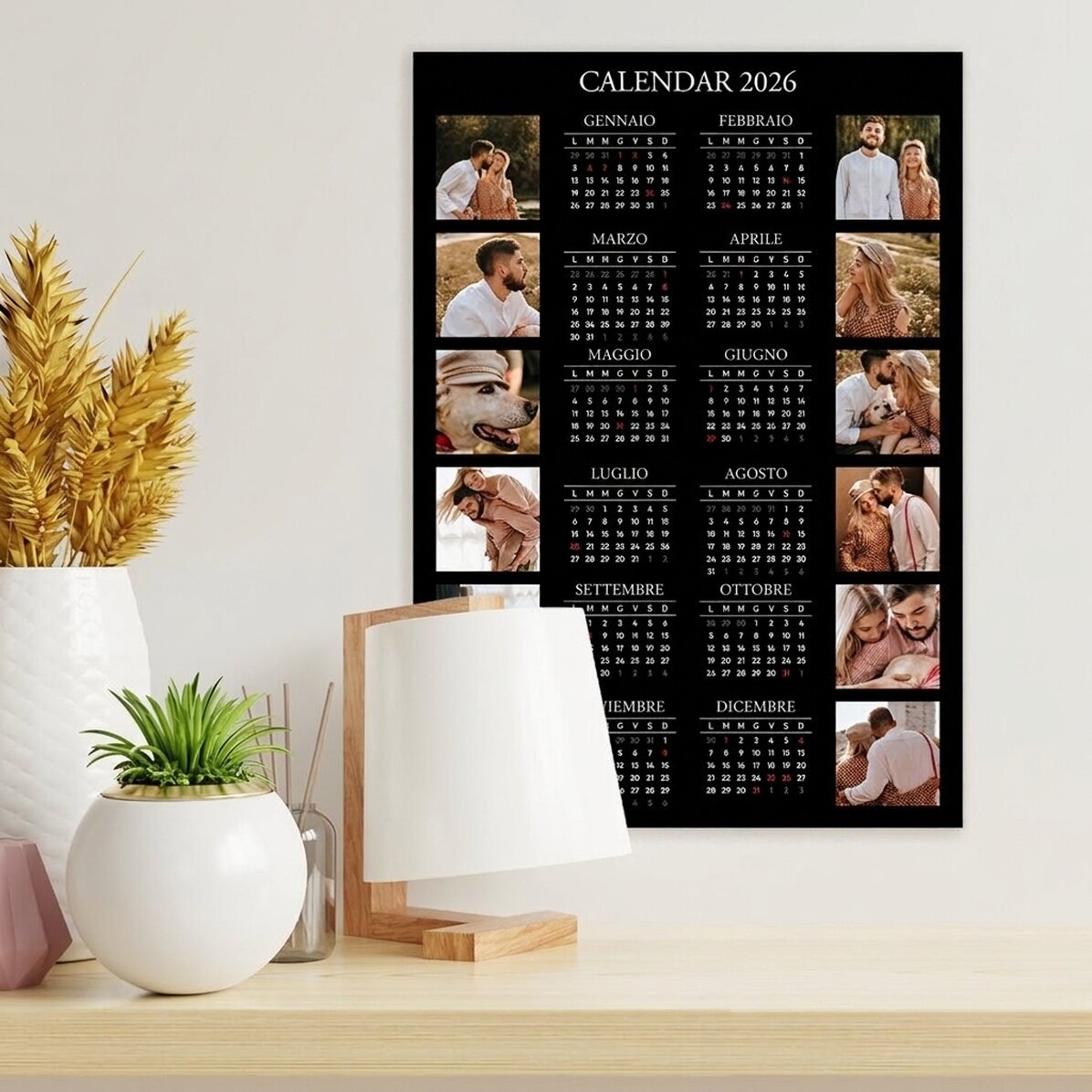 Poster calendario personalizzato con 12 foto e testo