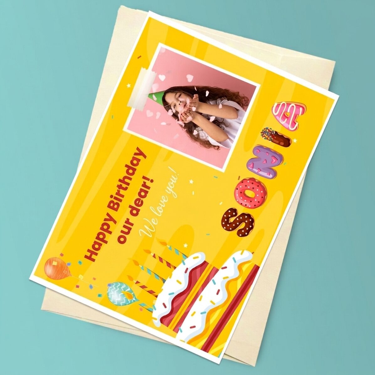 Biglietto di auguri magnetico personalizzato con foto, testo e nome speciale - Compleanno