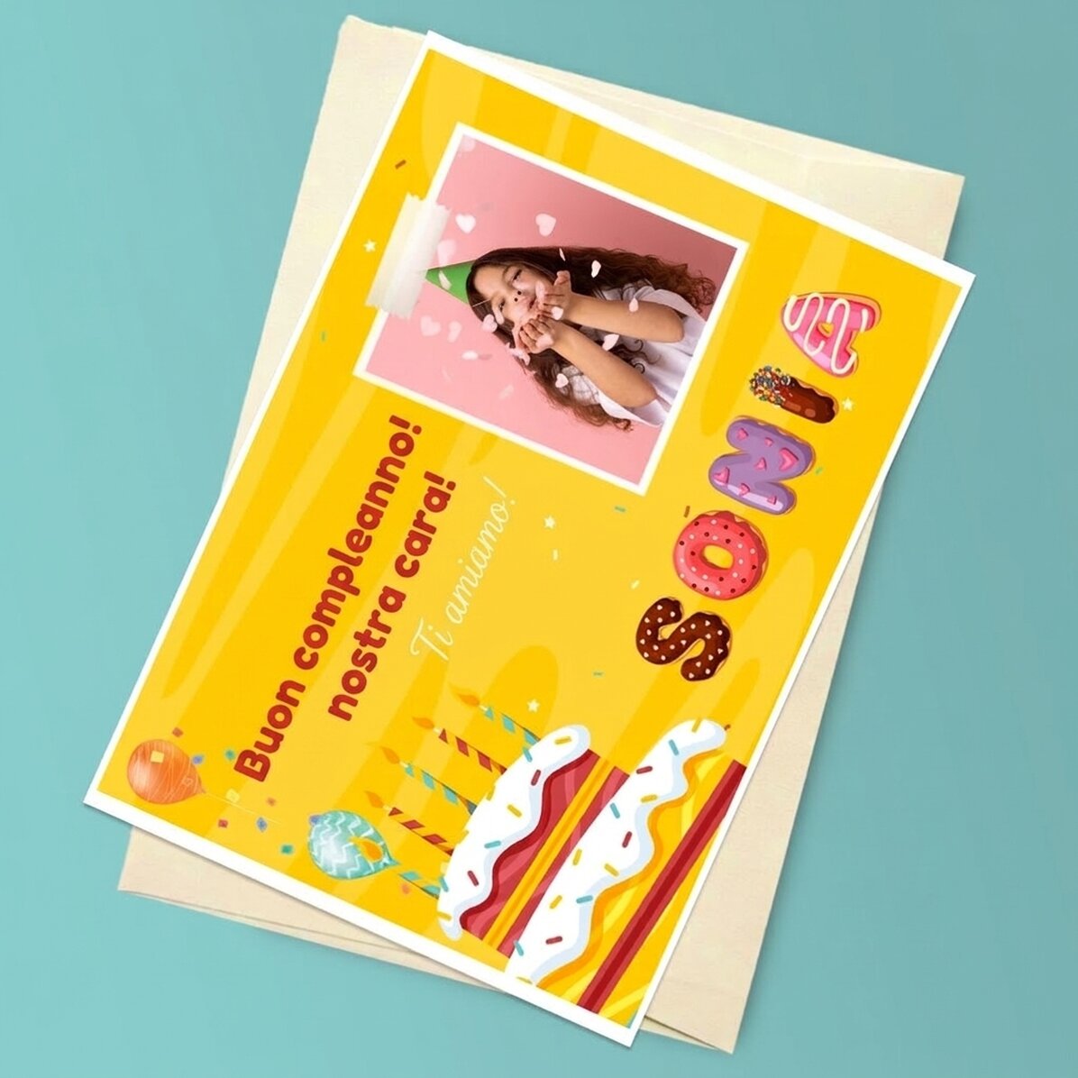 Biglietto di auguri magnetico personalizzato con foto, testo e nome speciale - Compleanno