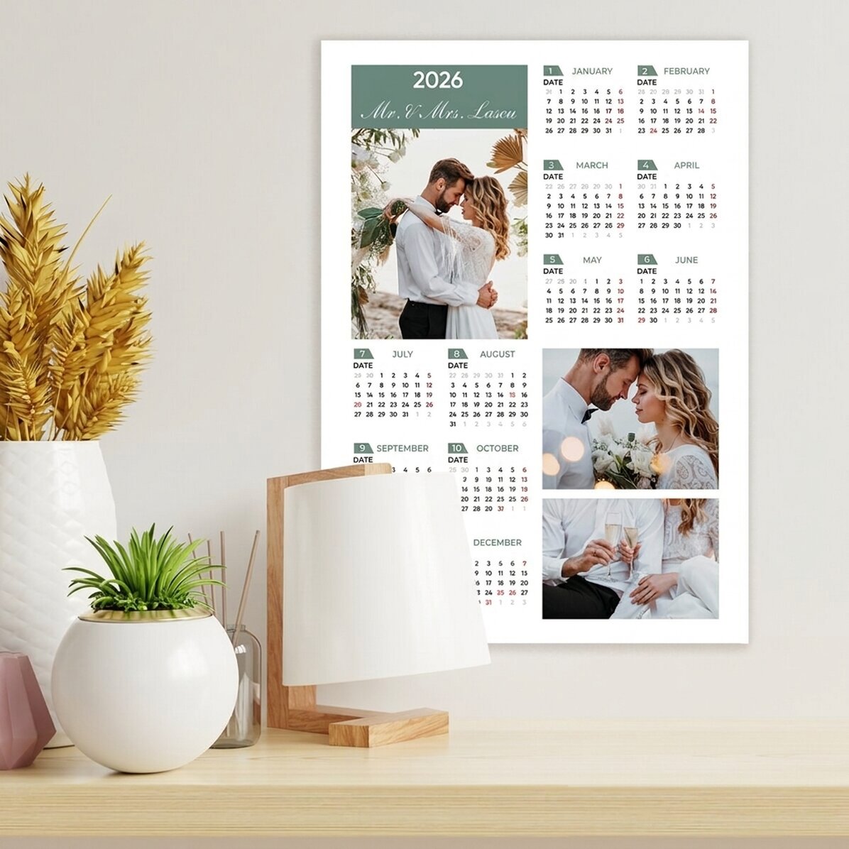 Calendario personalizzato con 3 foto e testo - formato verticale