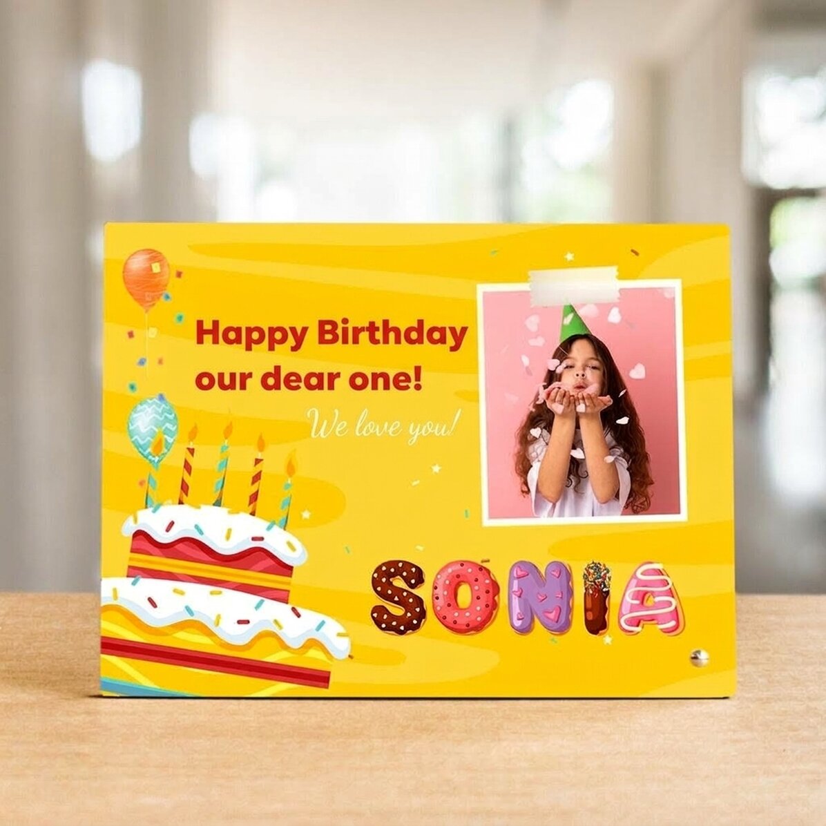 Cornice da scrivania personalizzata con una foto, un testo e un nome speciale - Compleanno