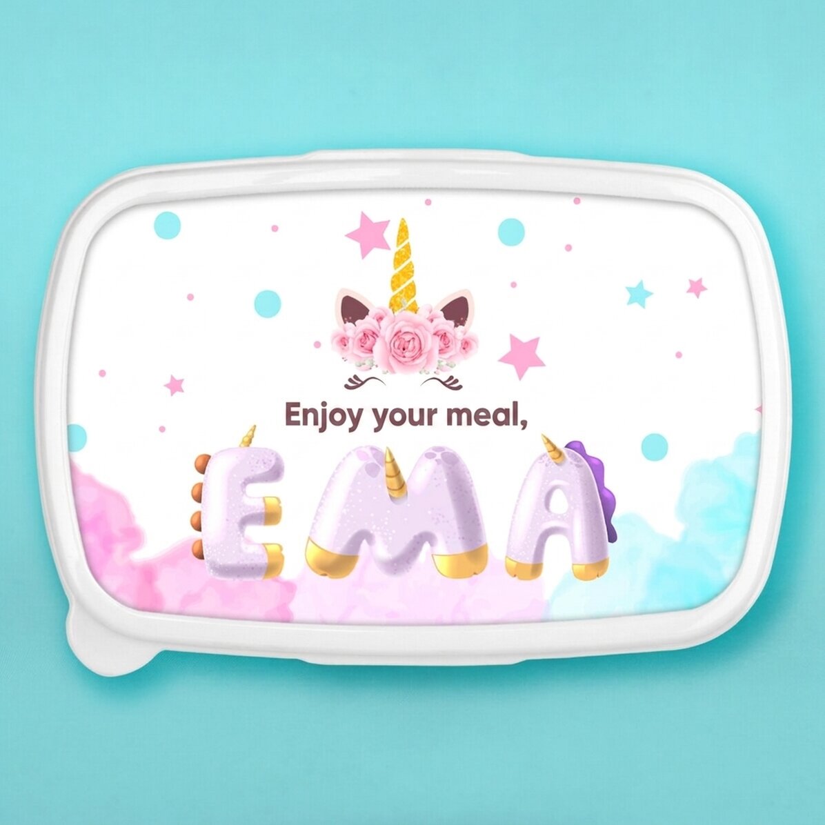 Contenitore per il pranzo, contenitore personalizzato con nome - Unicorno speciale
