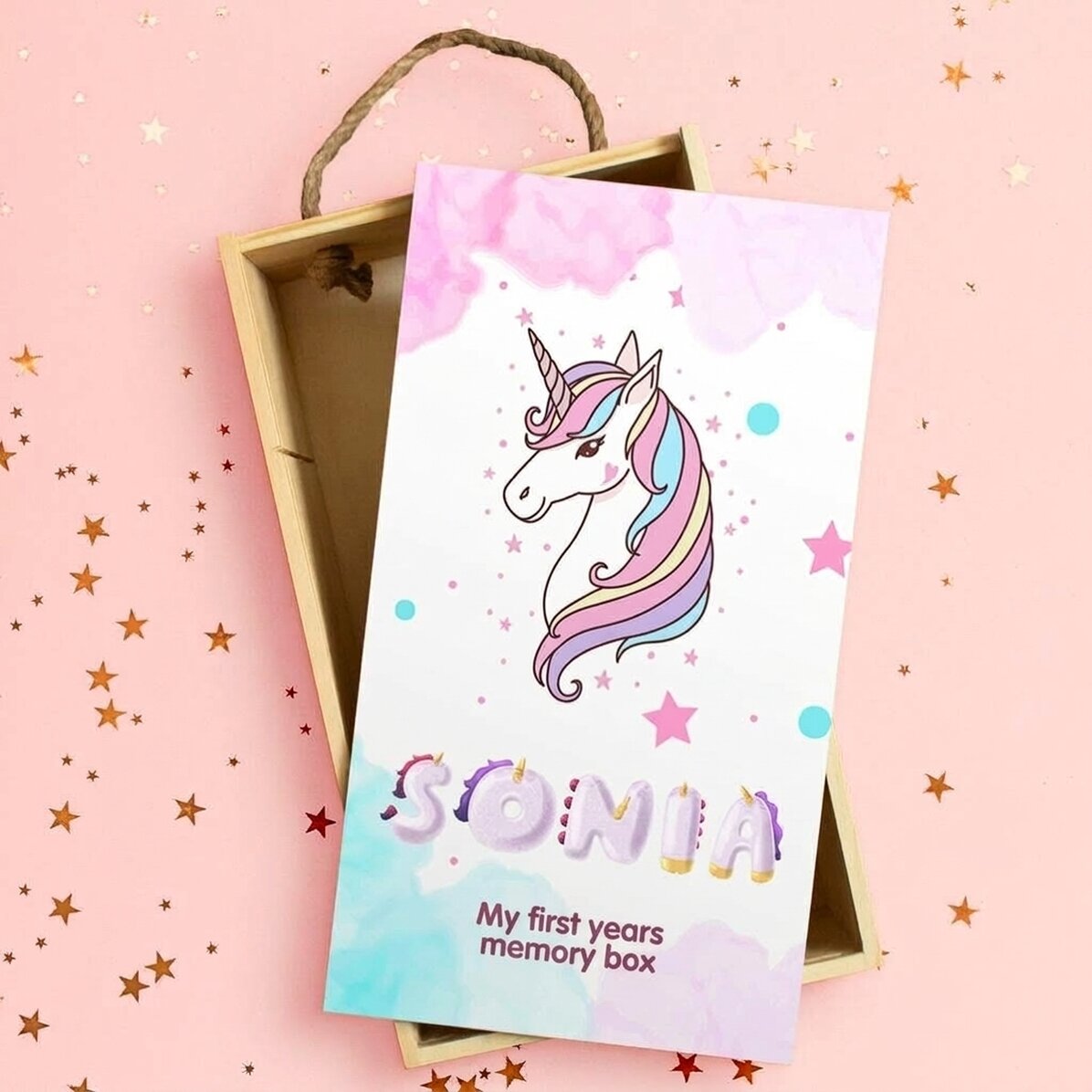 Scatola regalo in legno personalizzata con messaggio - Unicorno speciale