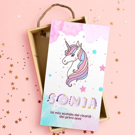 Scatola regalo in legno personalizzata con messaggio - Unicorno speciale