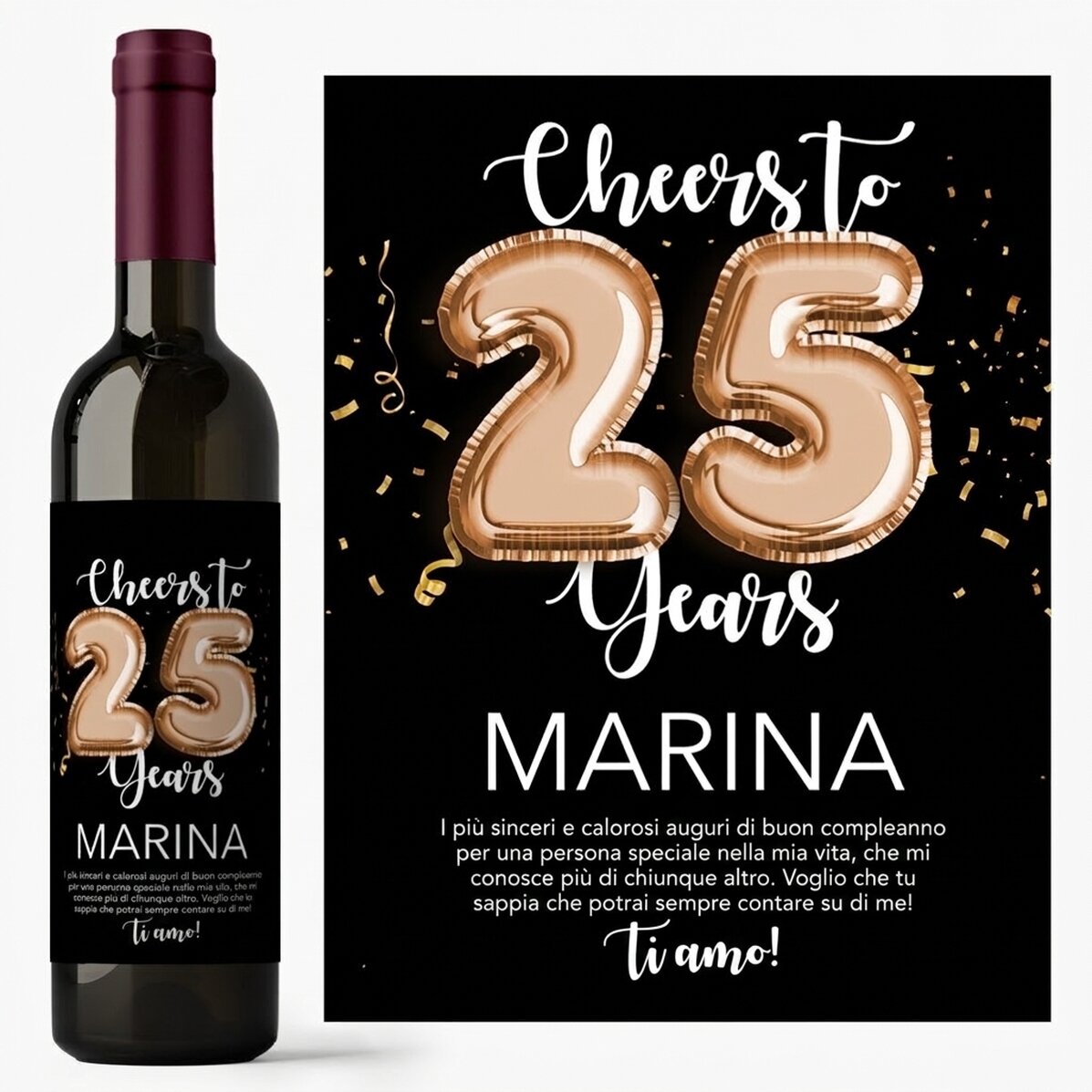 Vino personalizzato con numero, nome e messaggio - Cheers to