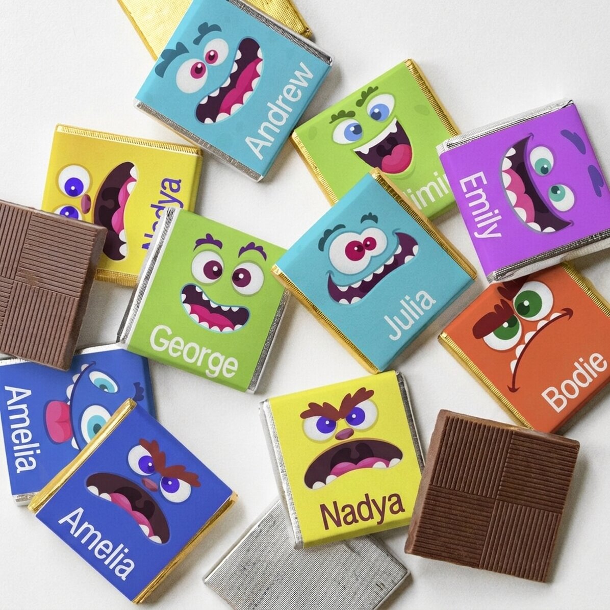 Set di 10 mini cioccolatini personalizzati con scritta - Monstruleti