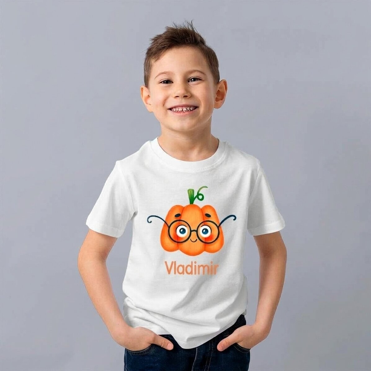 Maglietta in cotone per bambini personalizzata con scritta - Cute Pumpkin