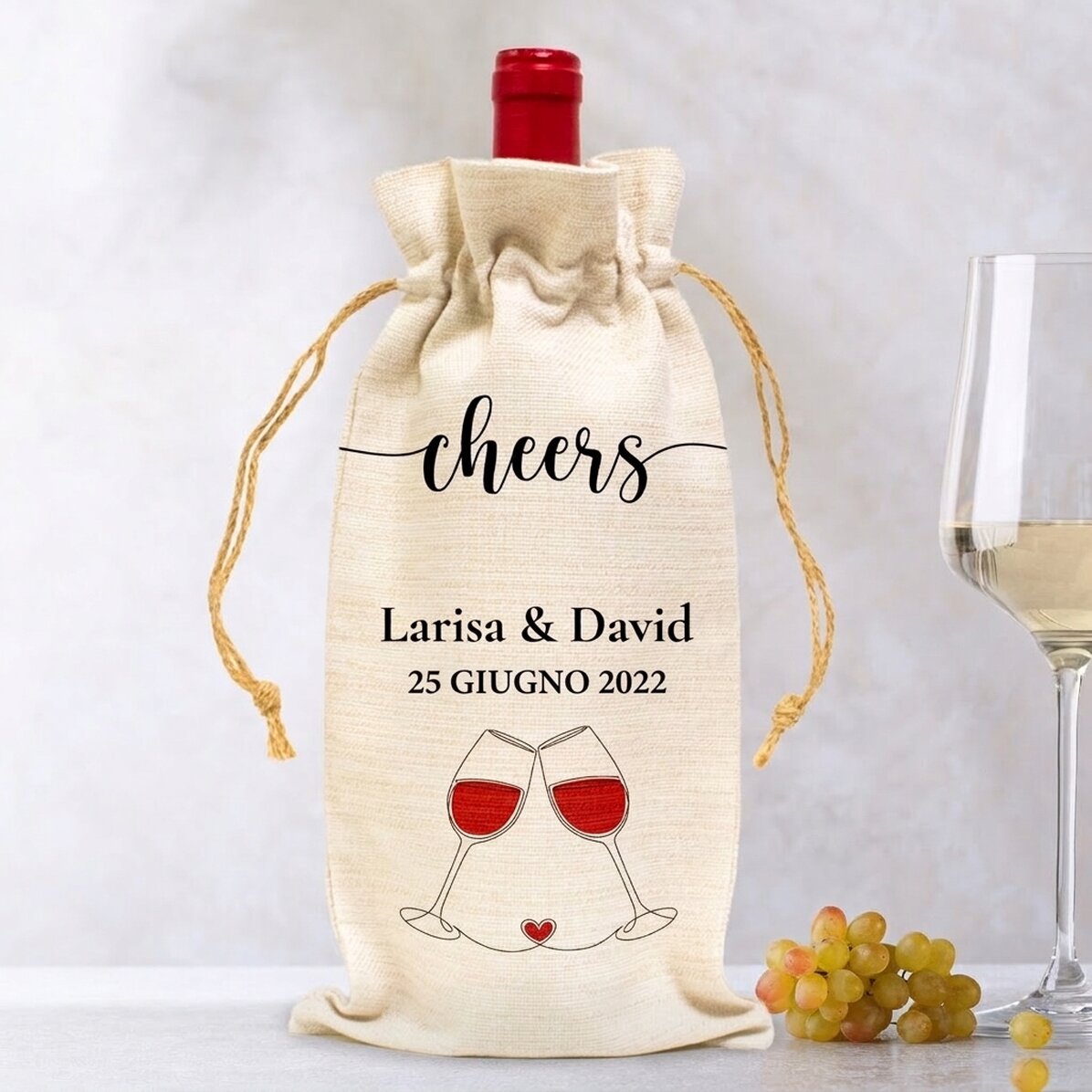 Sacchetto personalizzato per bottiglia di vino - Cheers!