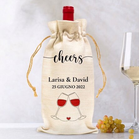 Sacchetto personalizzato per bottiglia di vino - Cheers!