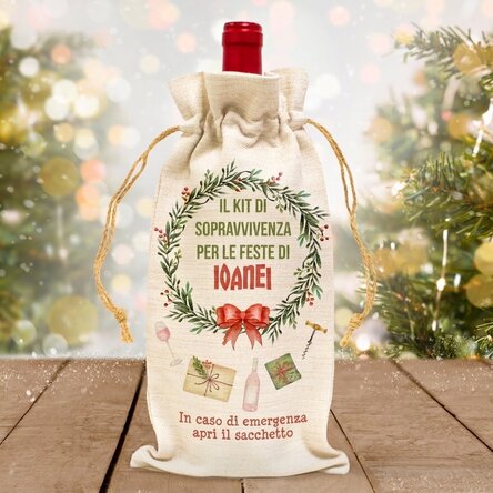 Sacchetto personalizzato per bottiglia di vino - Kit di sopravvivenza