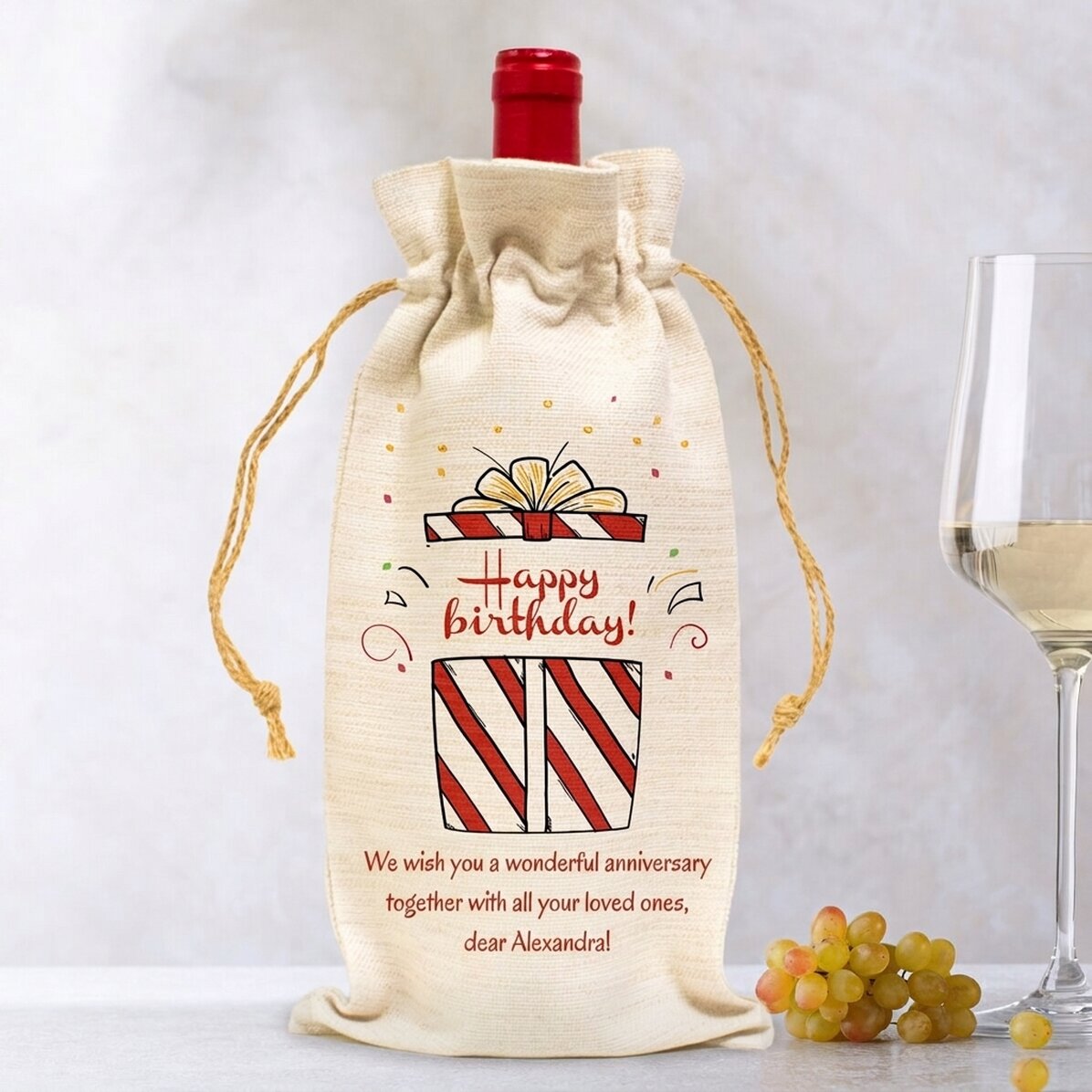 Sacchetto personalizzato per bottiglia di vino - Regalo di compleanno