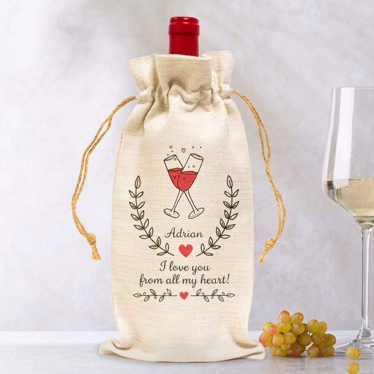 Sacchetto personalizzato per bottiglia di vino - Ti amo