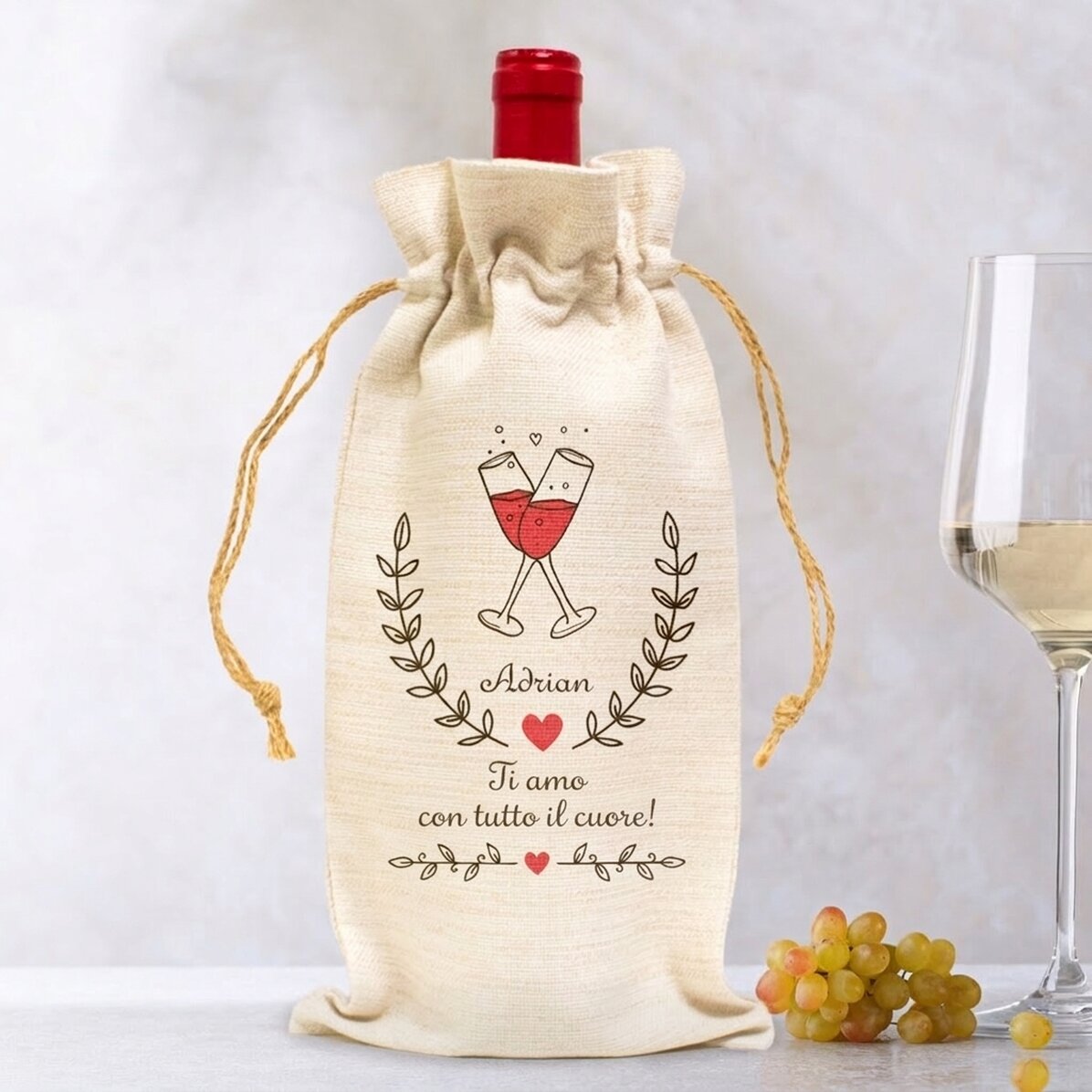 Sacchetto personalizzato per bottiglia di vino - Ti amo