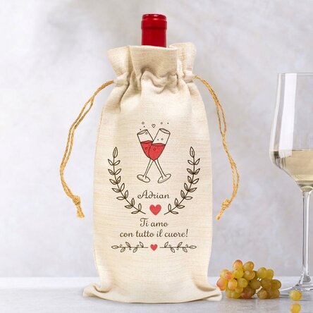 Sacchetto personalizzato per bottiglia di vino - Ti amo