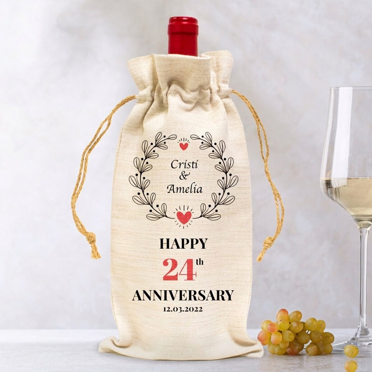 Sacchetto personalizzato per bottiglia di vino - Modello Anniversario