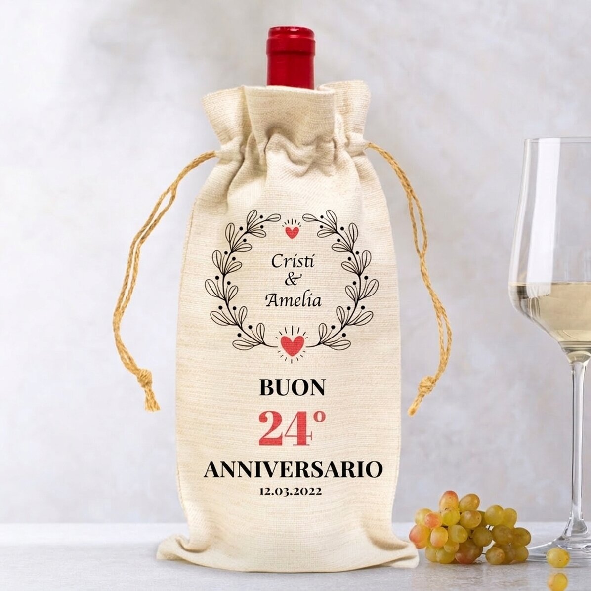 Sacchetto personalizzato per bottiglia di vino - Modello Anniversario