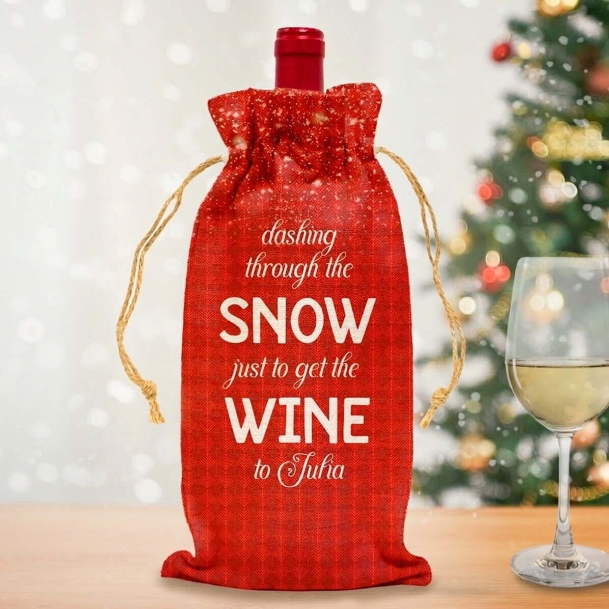 Sacchetto personalizzato per bottiglia di vino - Dashing through the snow