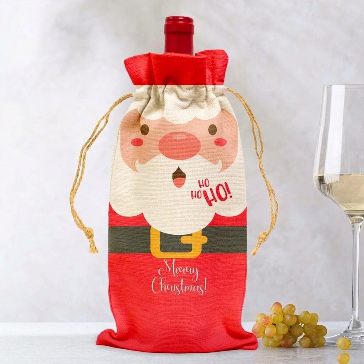 Sacchetto personalizzato per bottiglia di vino - Babbo Natale