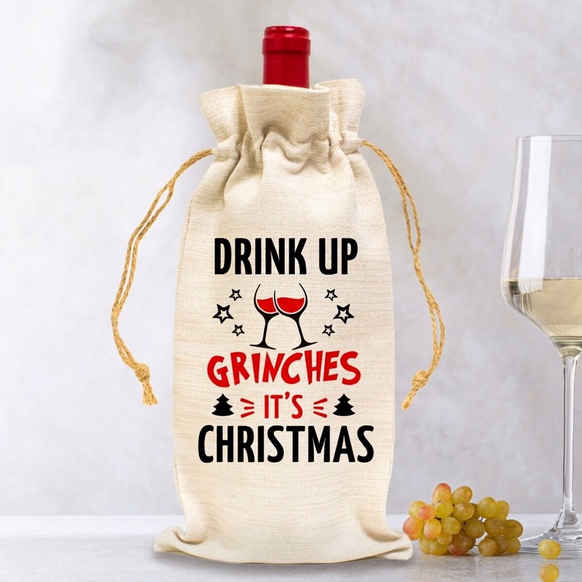 Bustina personalizzata per bottiglia di vino - Drink up Grinches