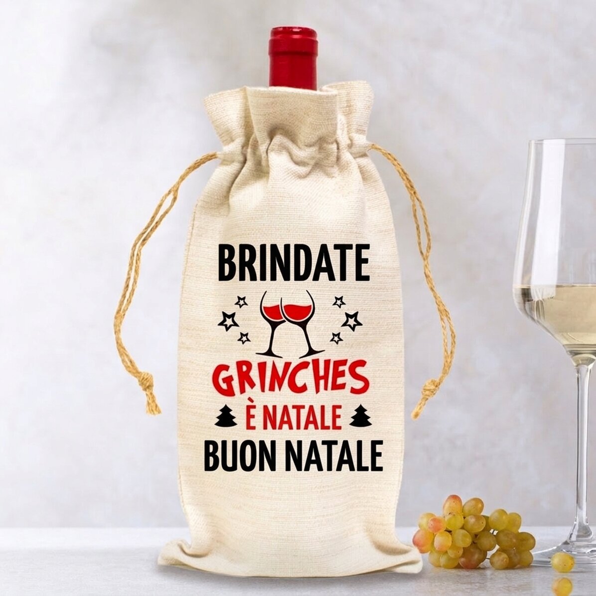 Bustina personalizzata per bottiglia di vino - Drink up Grinches