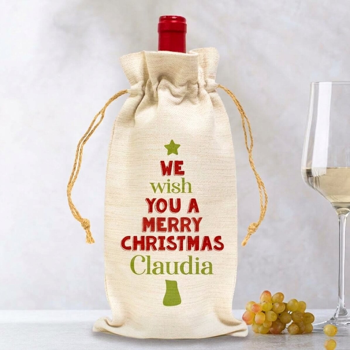 Sacchetto personalizzato per bottiglia di vino - We wish you a Merry Christmas