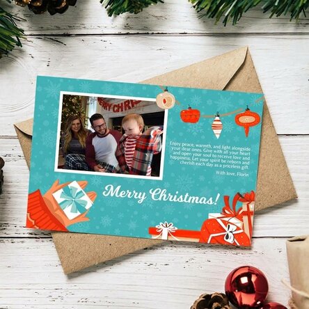 Biglietto di auguri magnetico personalizzato con foto e messaggio - Modello Regali