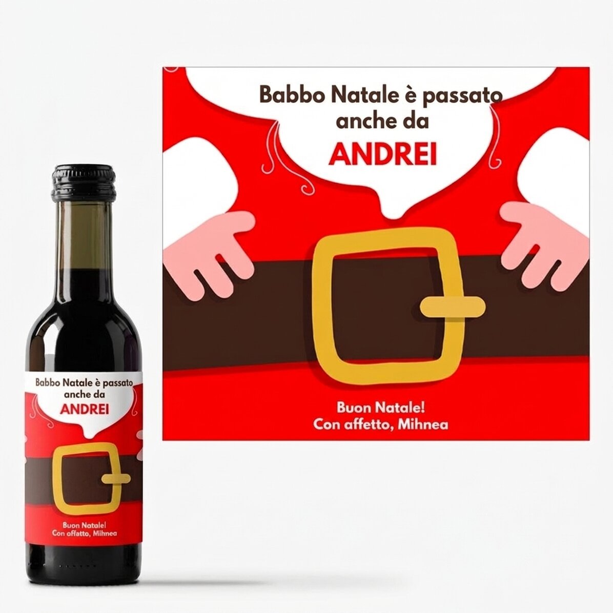 Mini bottiglia di vino personalizzata con scritta - È arrivato Babbo Natale