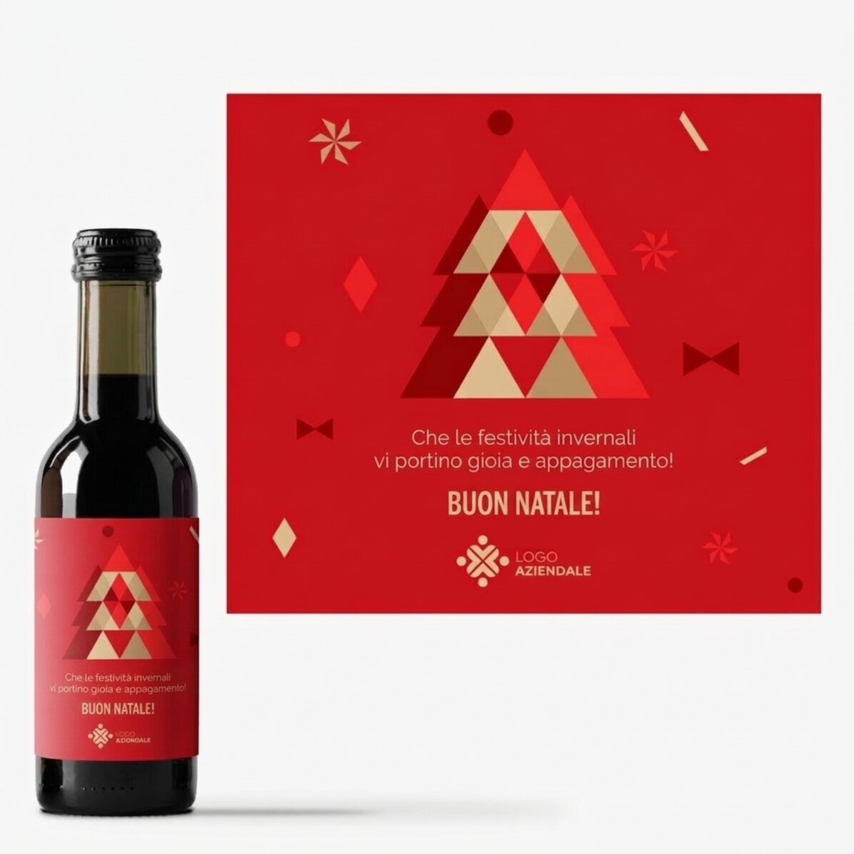 Mini bottiglia di vino personalizzata con logo e testo per Natale
