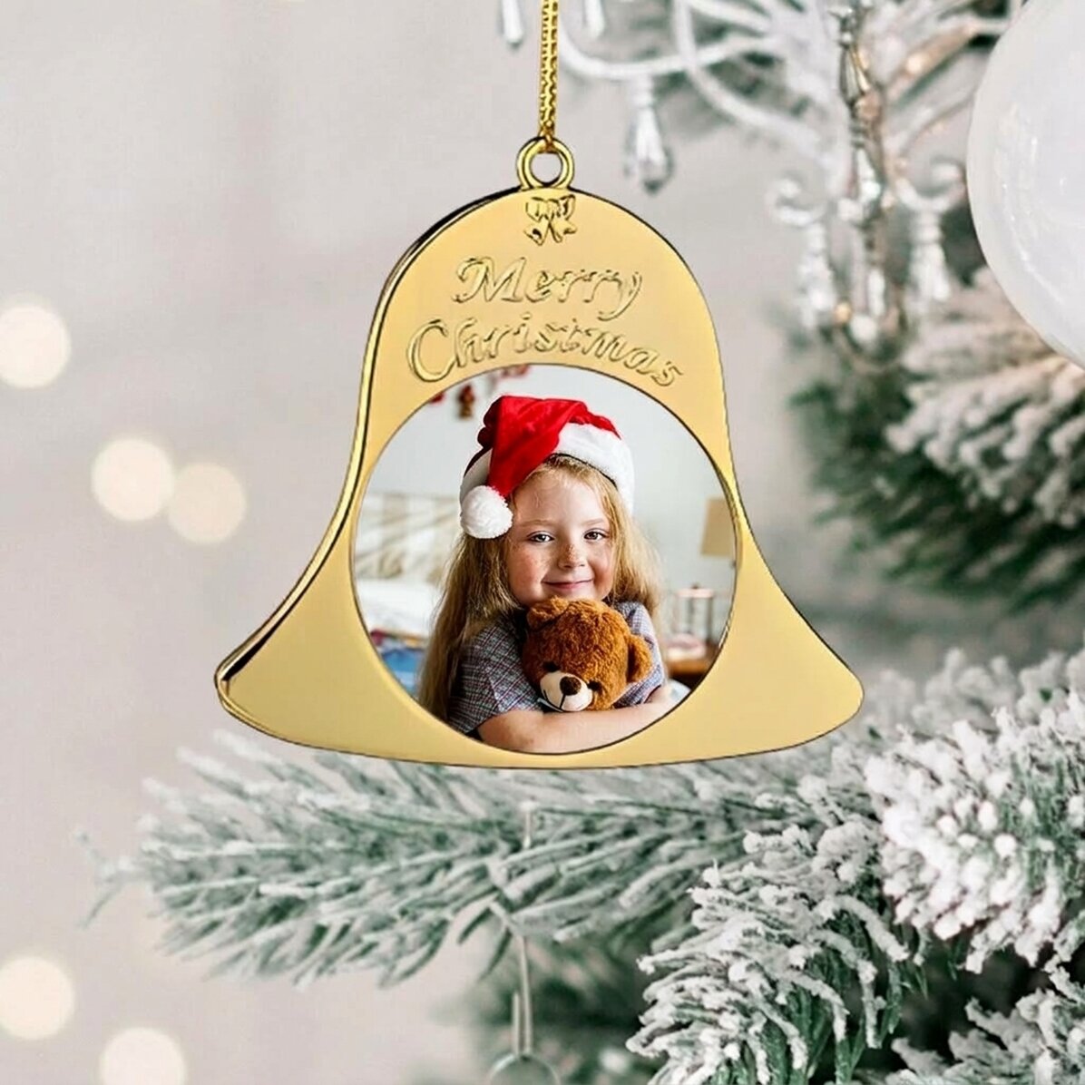 Decorazione natalizia personalizzata con due foto - modello Campanellino