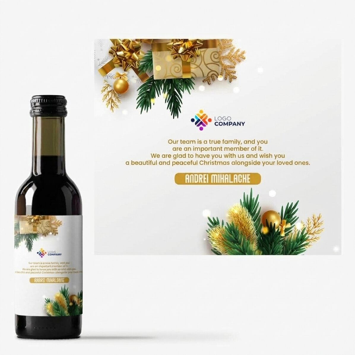 Mini bottiglia di vino personalizzata con messaggio e logo - Una storia di festa