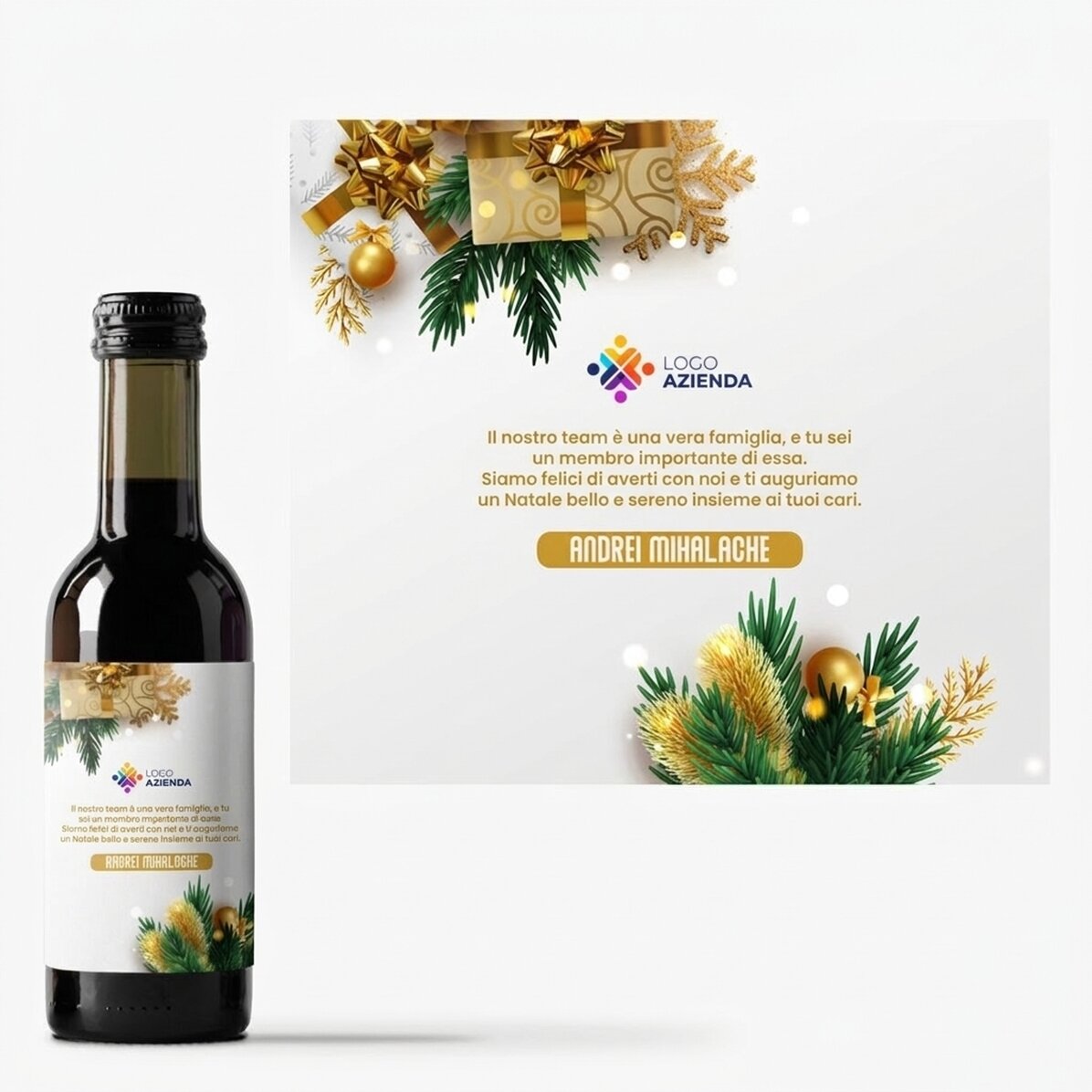 Mini bottiglia di vino personalizzata con messaggio e logo - Una storia di festa