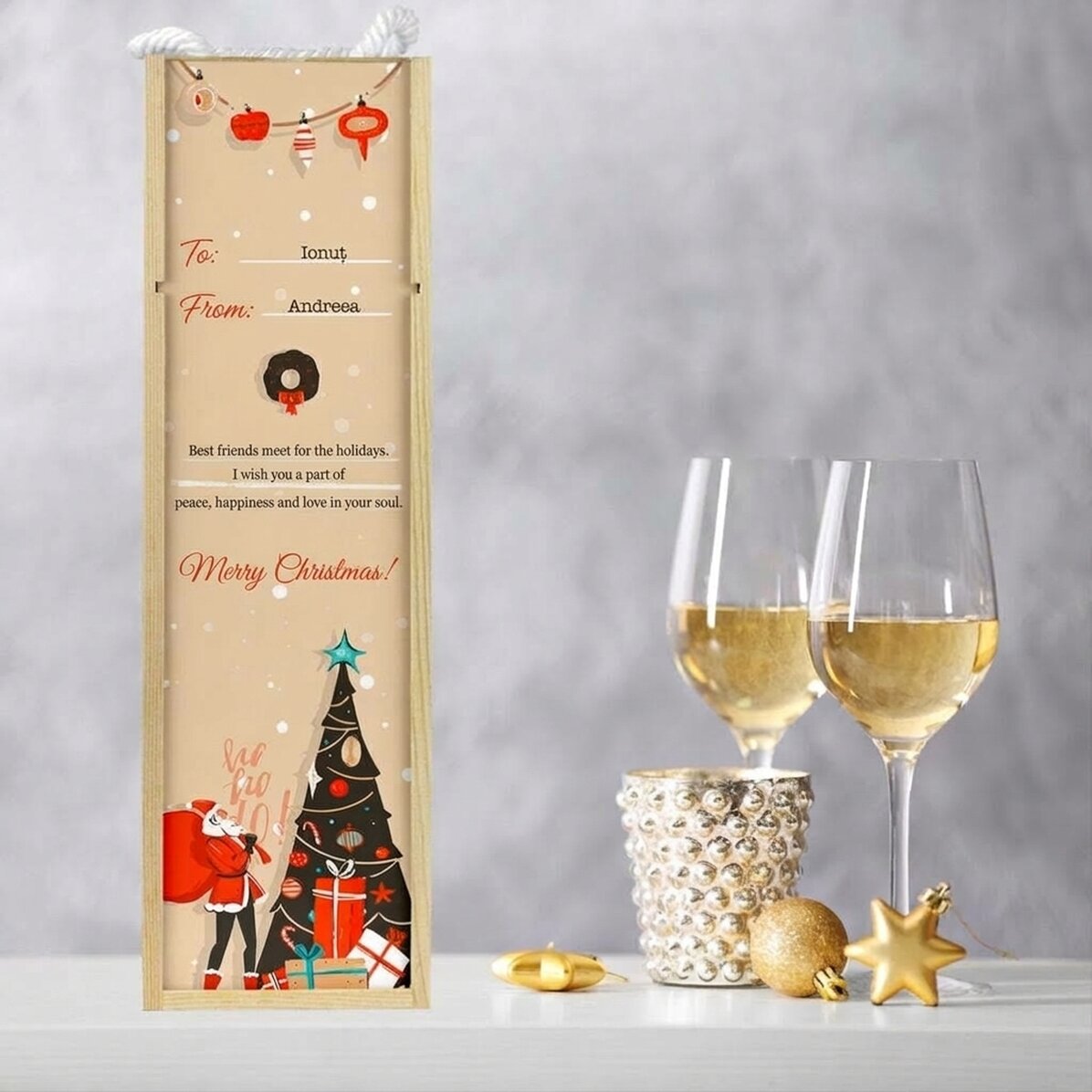 Scatola di vino personalizzata con una frase natalizia - Un messaggio per i propri cari
