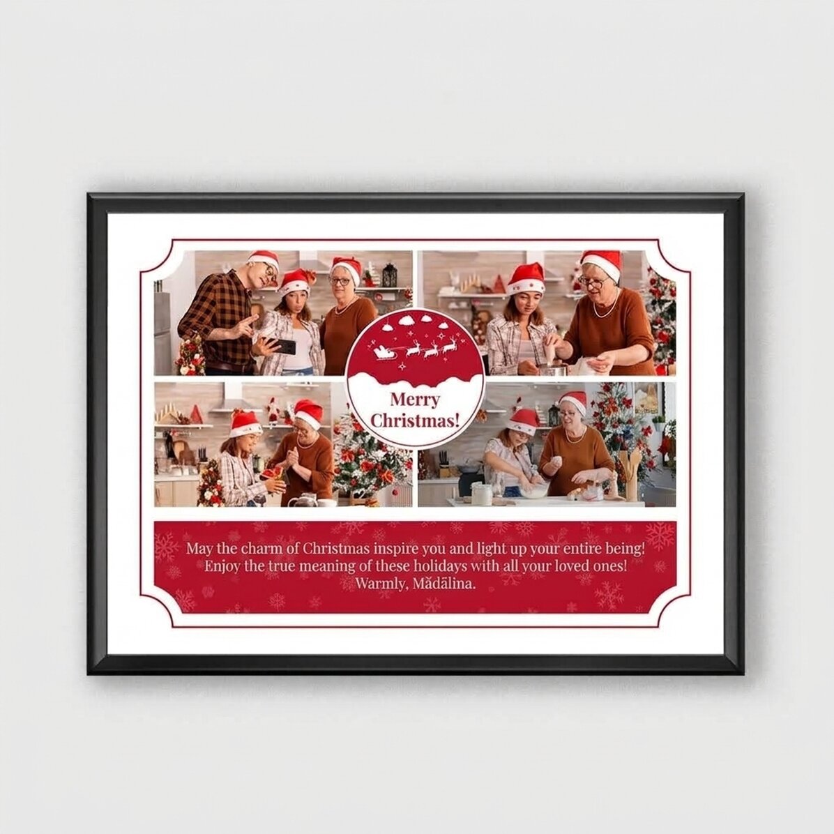Quadro personalizzato con 4 foto e testo - Modello natalizio